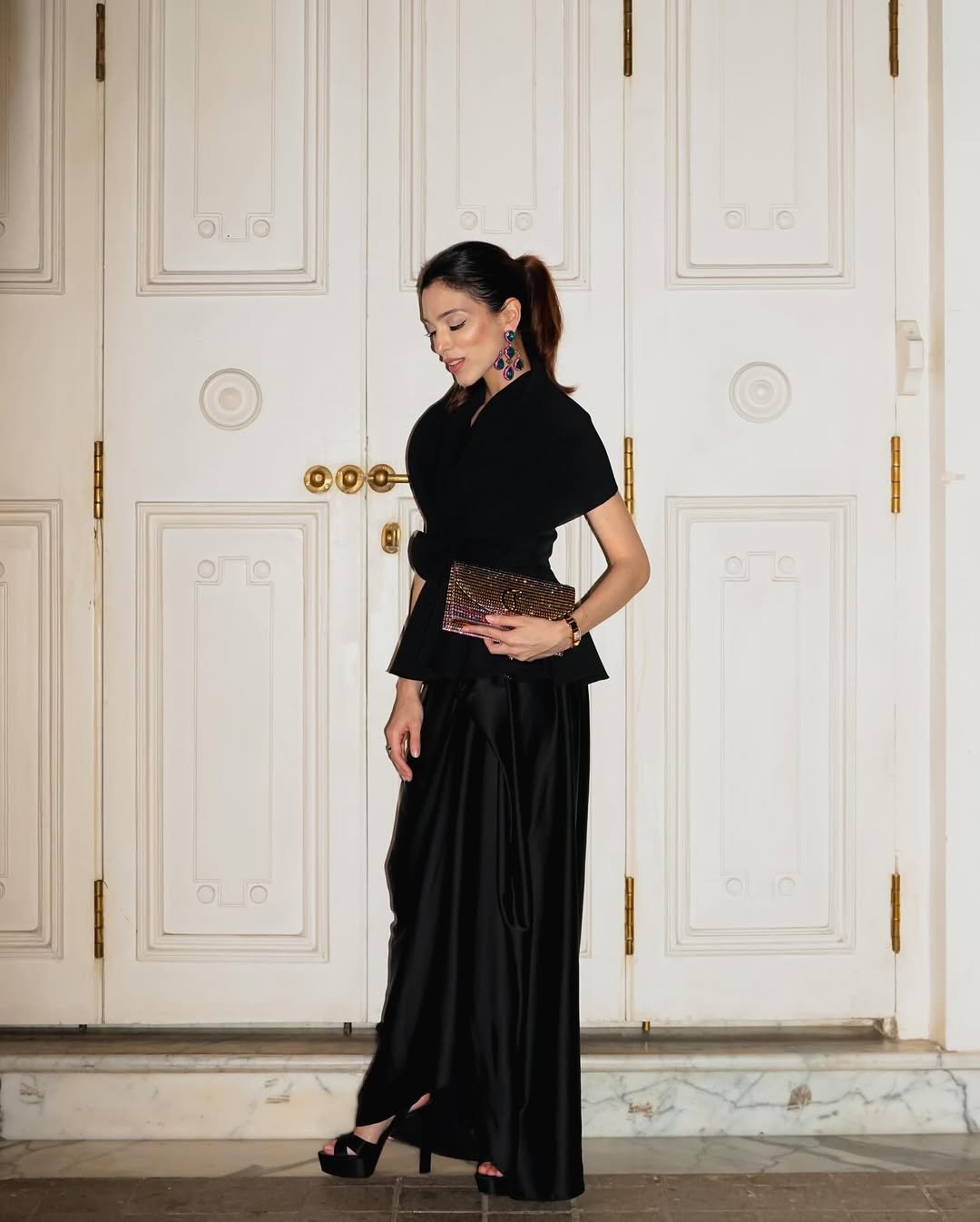 Sophisticated Black Satin Floor Length Gown