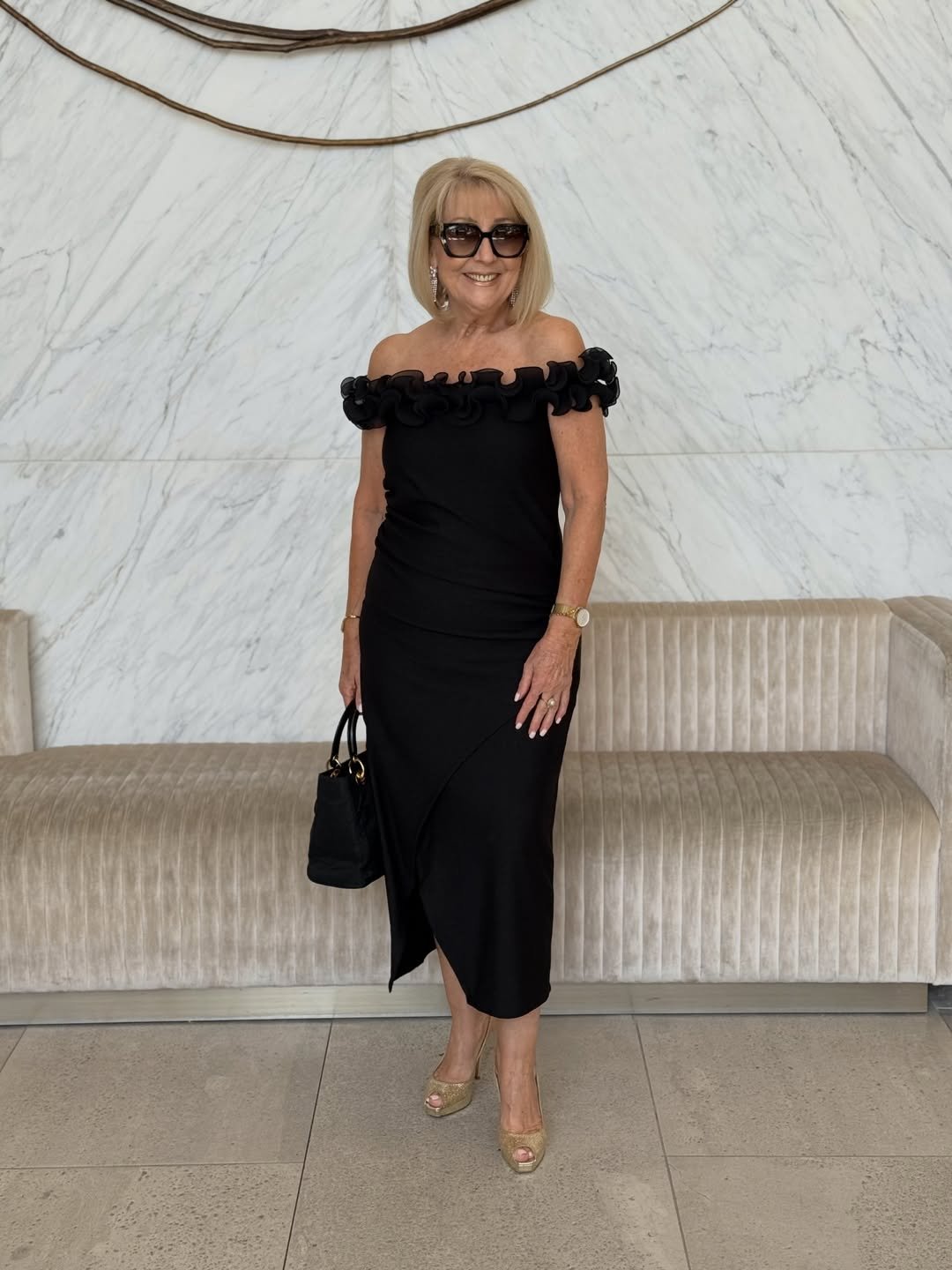 Sophisticated Midnight Black Tailored Midi Dress For Glamorous Farewell Events