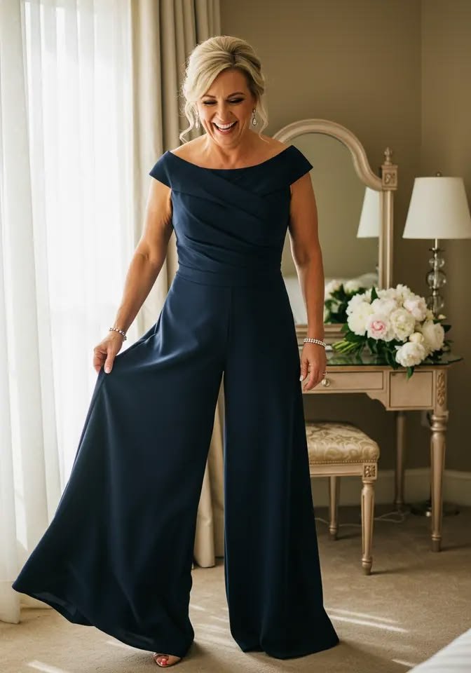 Sophisticated Navy Relaxed Jumpsuit Daytime Wear For Wedding Farewell Party