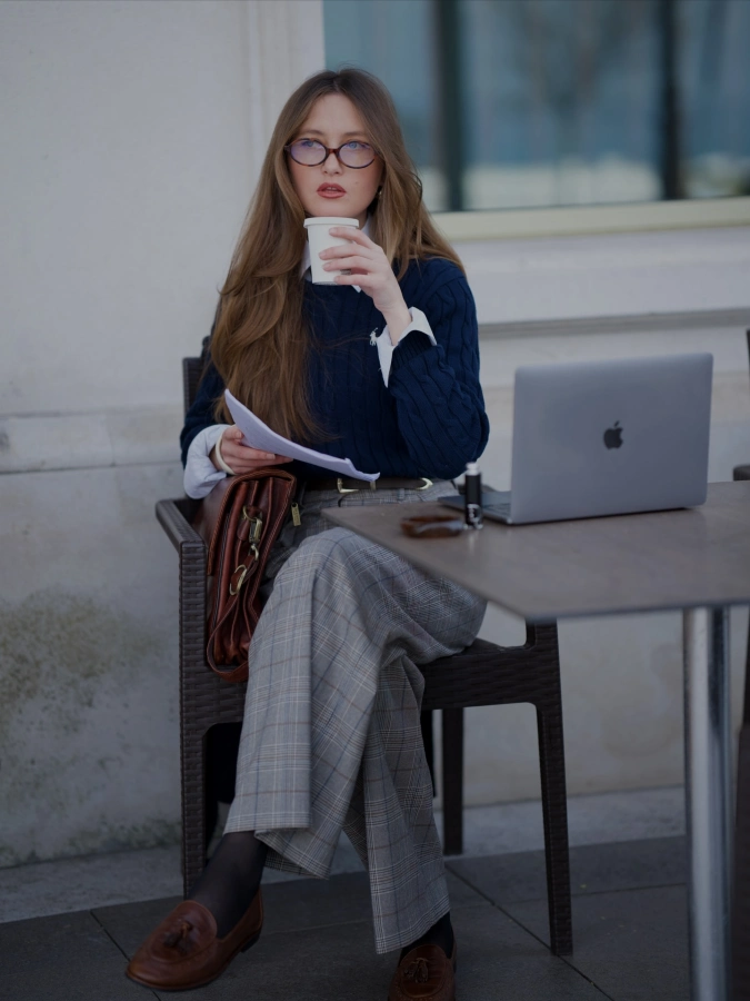 Sophisticated Neutrals: Cable Knits and Plaid for Effortless Office Elegance