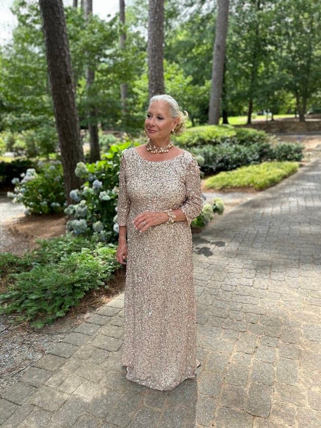 Sparkling Champagne Gown Combining Glamour Plus Modest Coverage