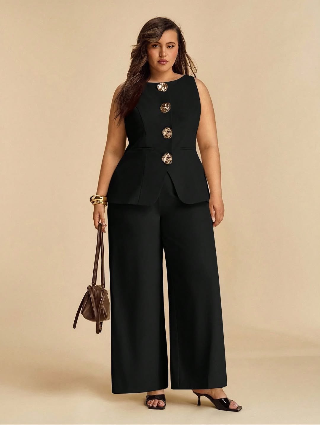 Structured Black Peplum, Wide Leg Trousers