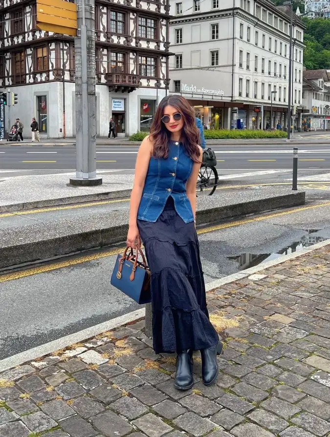 Structured Denim and Flowy Maxi: Urban Adventure Style