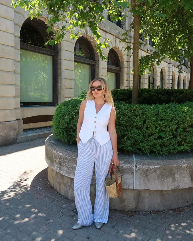 Tailored White and Striped Blue Relaxed Summer Outing