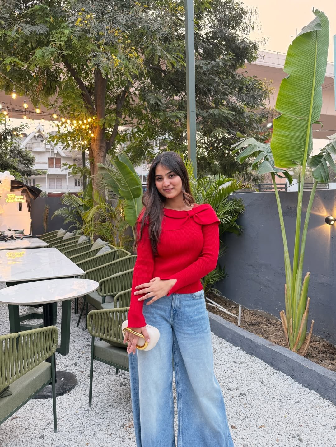 Vibrant Crimson Ribbed Knit and Relaxed Wide Leg Denim Weekend Ensemble
