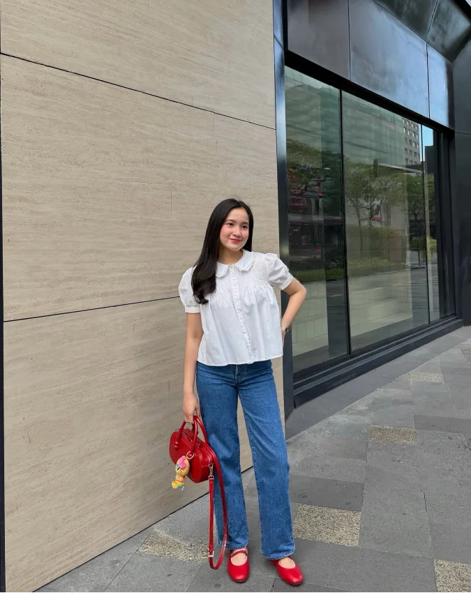 White Cotton Ruffles and Blue Denim Sweet Casual