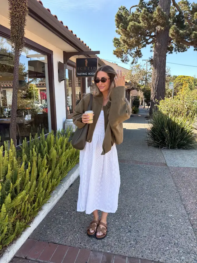White Eyelet & Olive Suede Layered Coastal Style