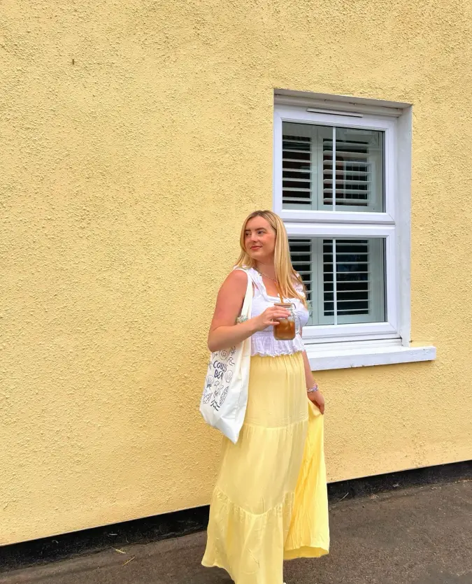 White Lace & Butter Yellow Tiered Maxi Vacation Style
