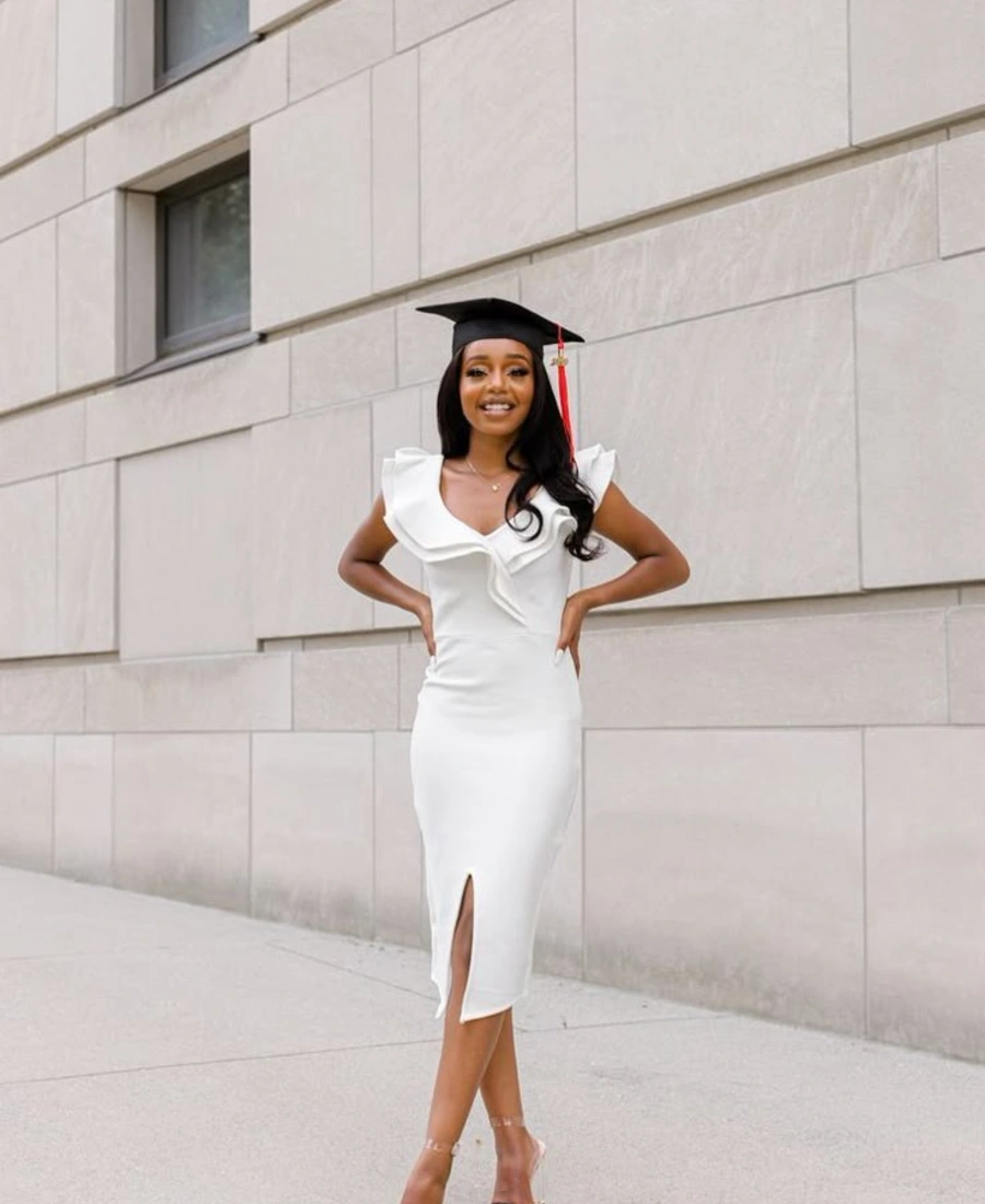 White Ruffle Shoulder Bodycon Midi Dress with Front Slit