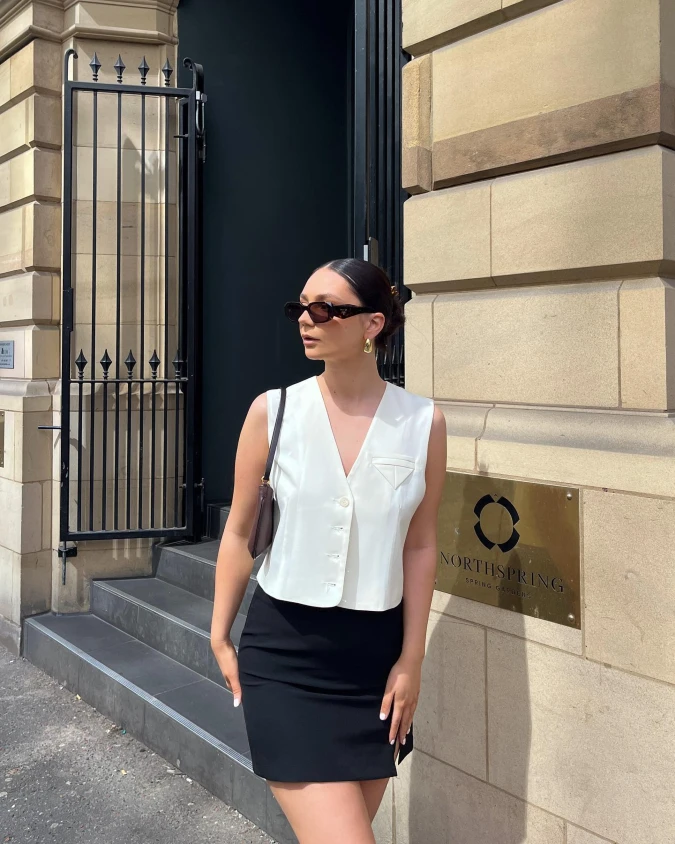 White Vest and Black Mini: Sharp City Tailoring