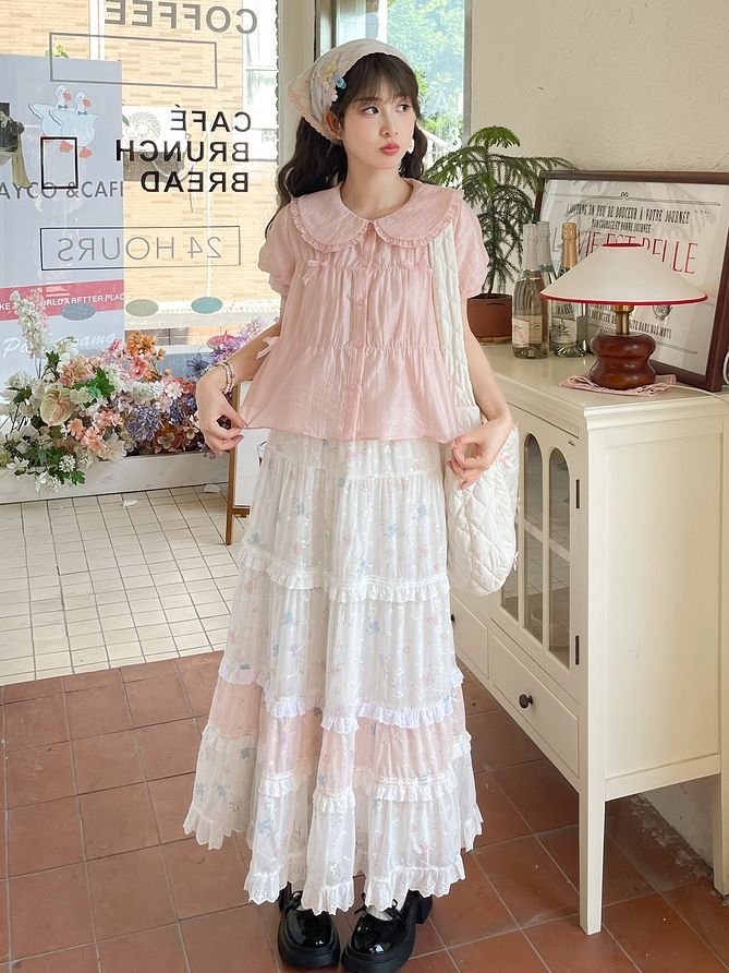 Blush Pink And Floral Tiered Maxi: Soft Whimsical Layered Separates