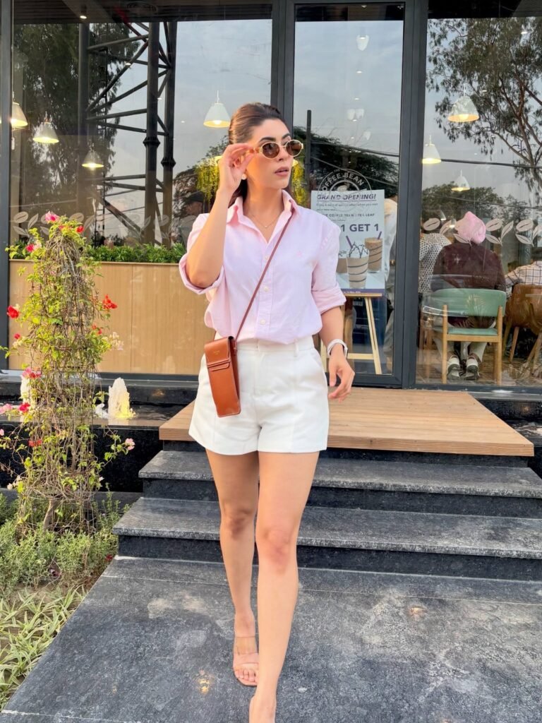 Casual Pink and White Tailored Shorts for Effortlessly Put Together Weekend Errands