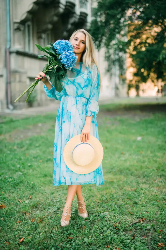 Airy Blue Watercolor Midi Dress