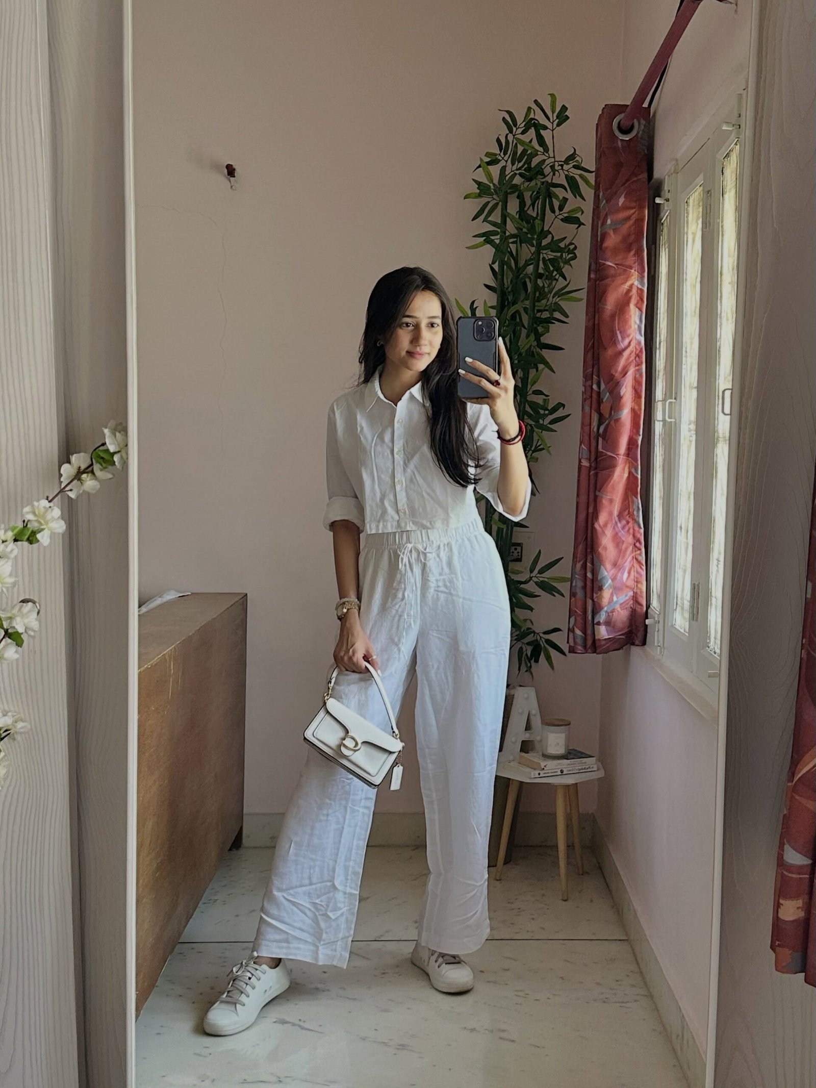 All-White Linen Co-ord Set with Matching Sneakers