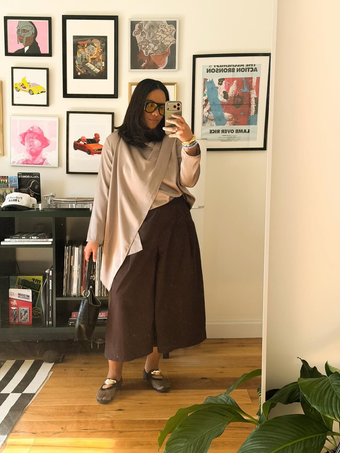 Asymmetrical Draped Blouse and Wide Leg Trousers