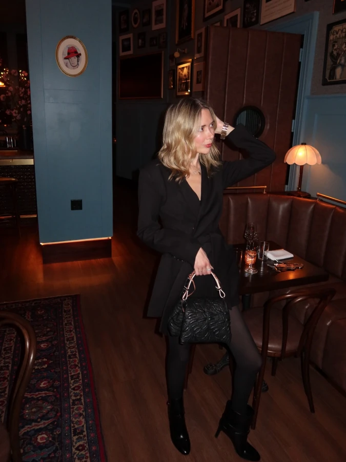 Black Blazer Mini Dress With Ankle Boots