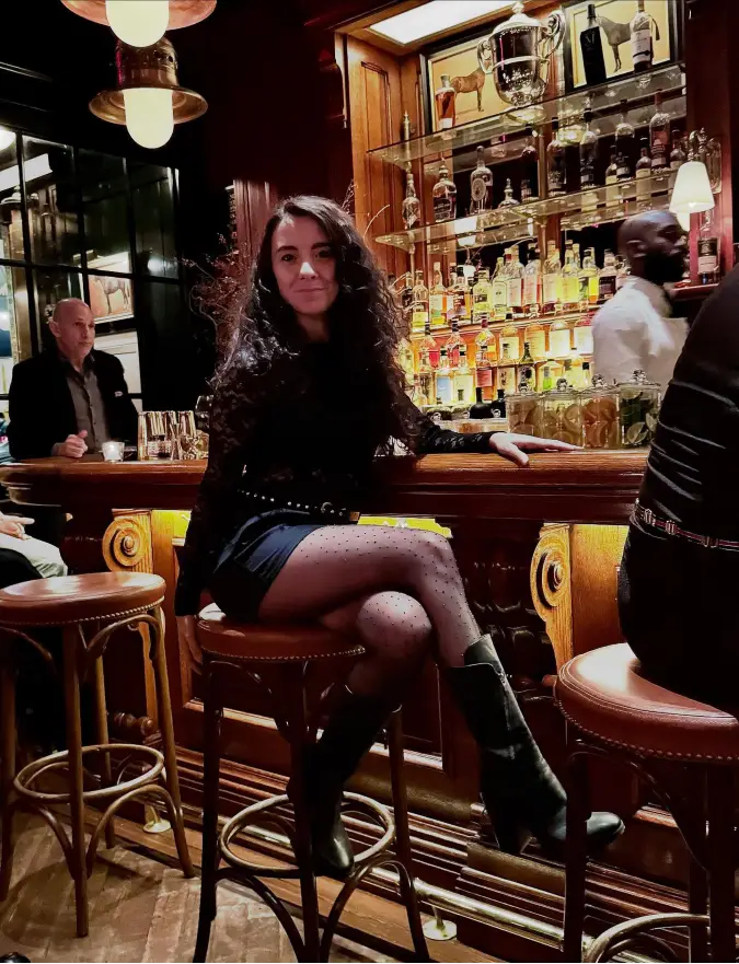 Black Lace Top with Polka Dot Tights and Knee Boots