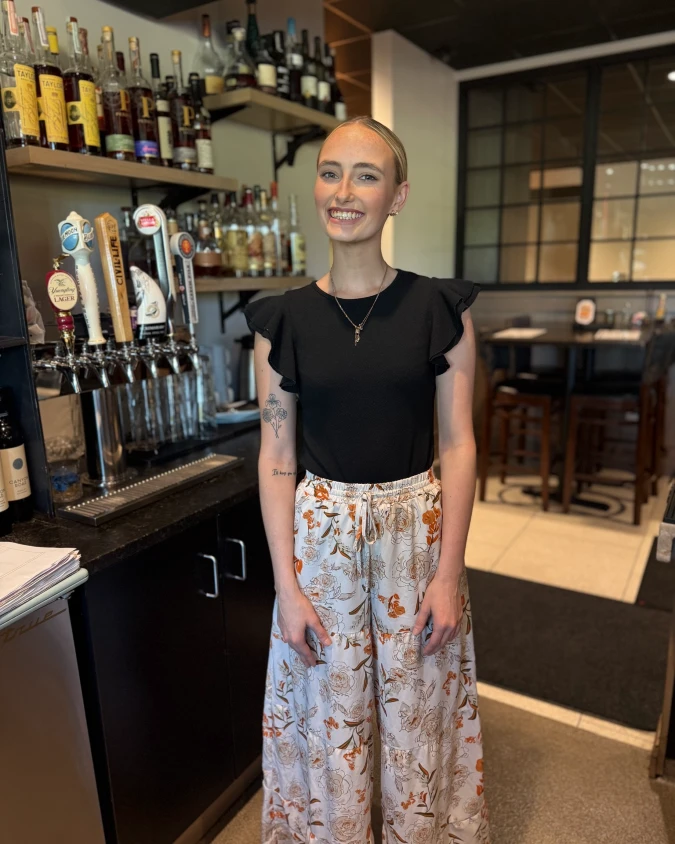 Black Ruffle Sleeve Top with Floral Wide Leg Pants