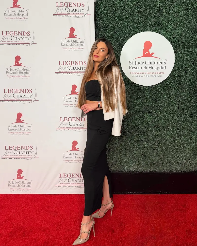 Black Strapless Column Dress with Cape Accent at St. Jude Charity Gala
