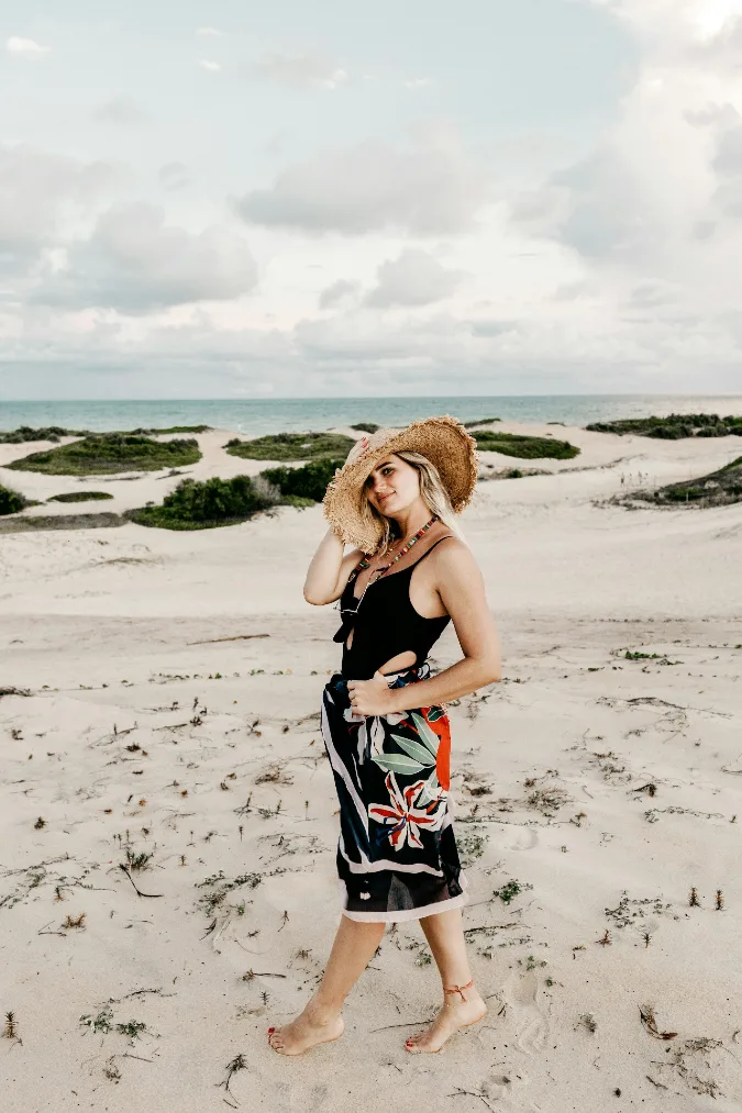 Black Swimsuit With Printed Sarong