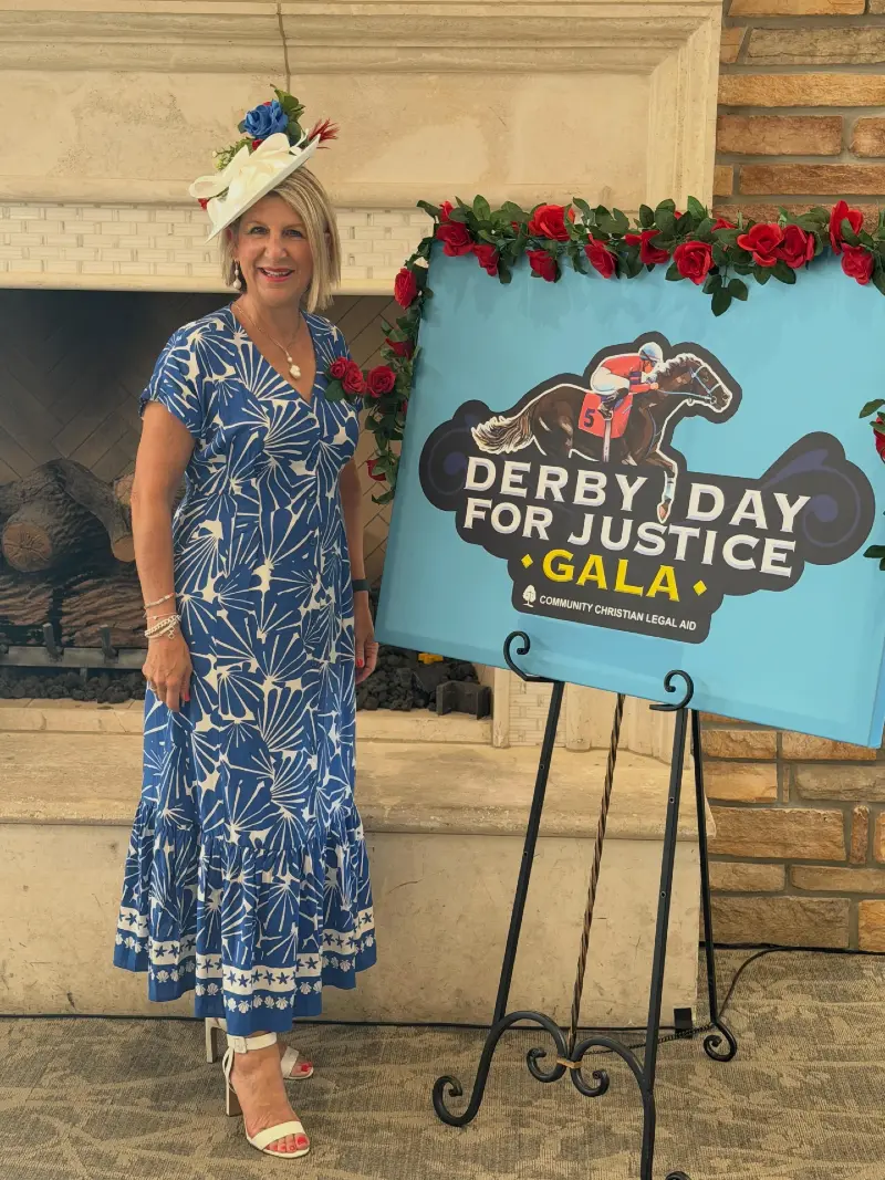 Blue Floral Tea Dress with Statement Hat at Charity Gala Step-In Moment