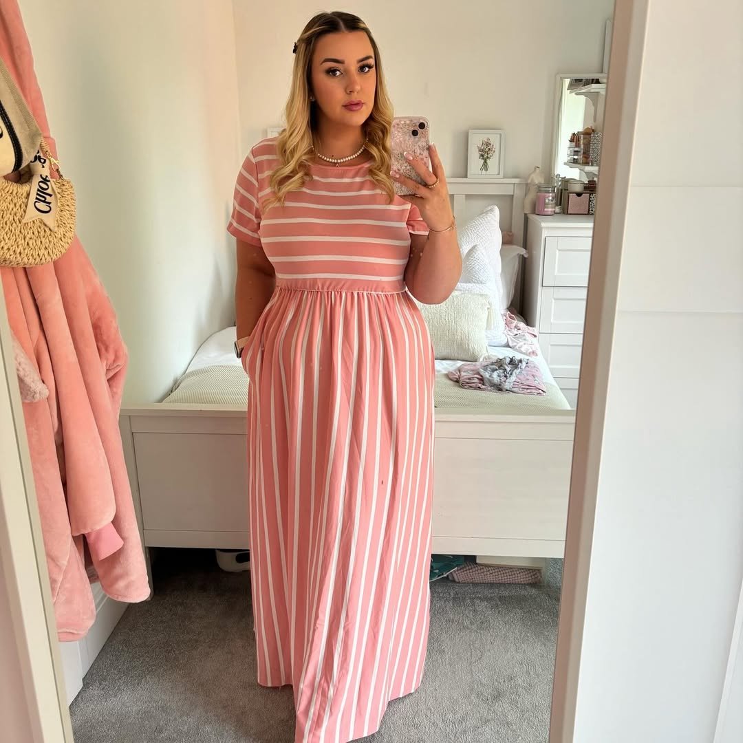 Blush Pink Striped Relaxed Maxi Dress