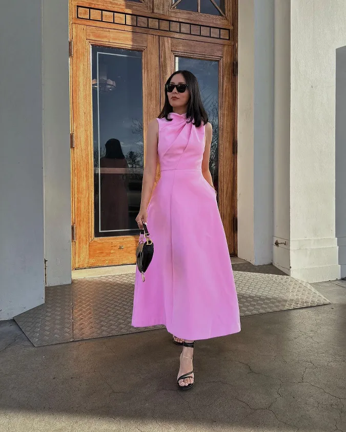 Blush Pink Structured Maxi Dress for Petite Women