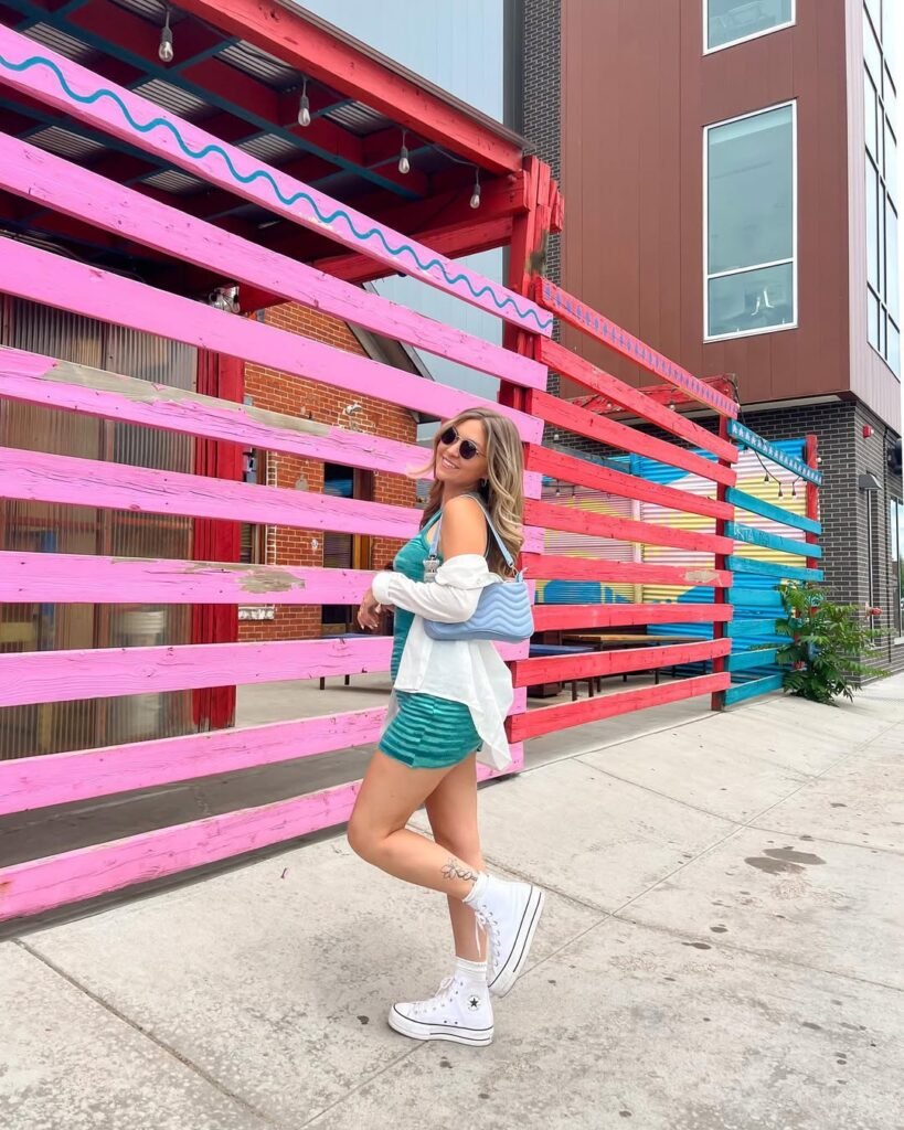 Bright Teal Ribbed Dress and Crisp White Layering Effortless Sporty Brunch Style