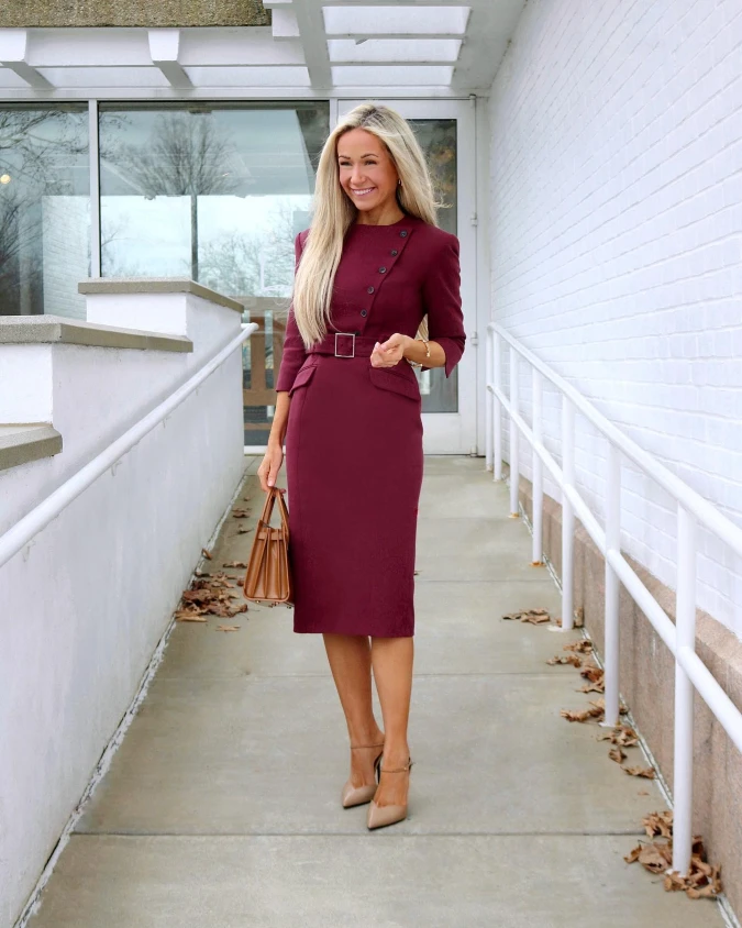 Burgundy Tailored Sheath Dress