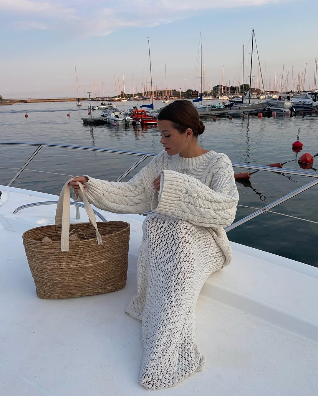Cable Knit Sweater and Open Knit Maxi Skirt Ensemble