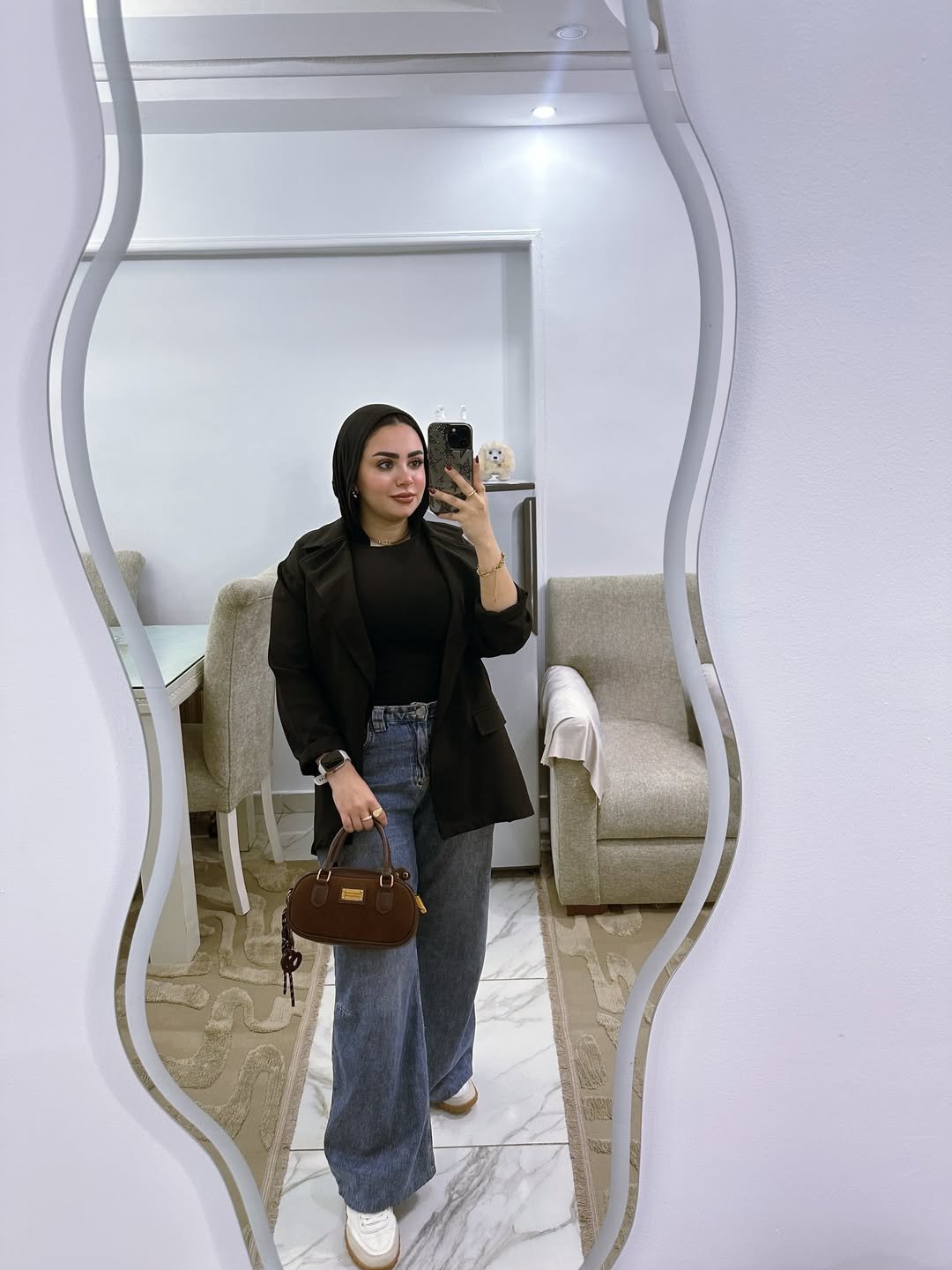 Casual Dark Espresso Oversized Blazer and Wide Leg Denim Chic