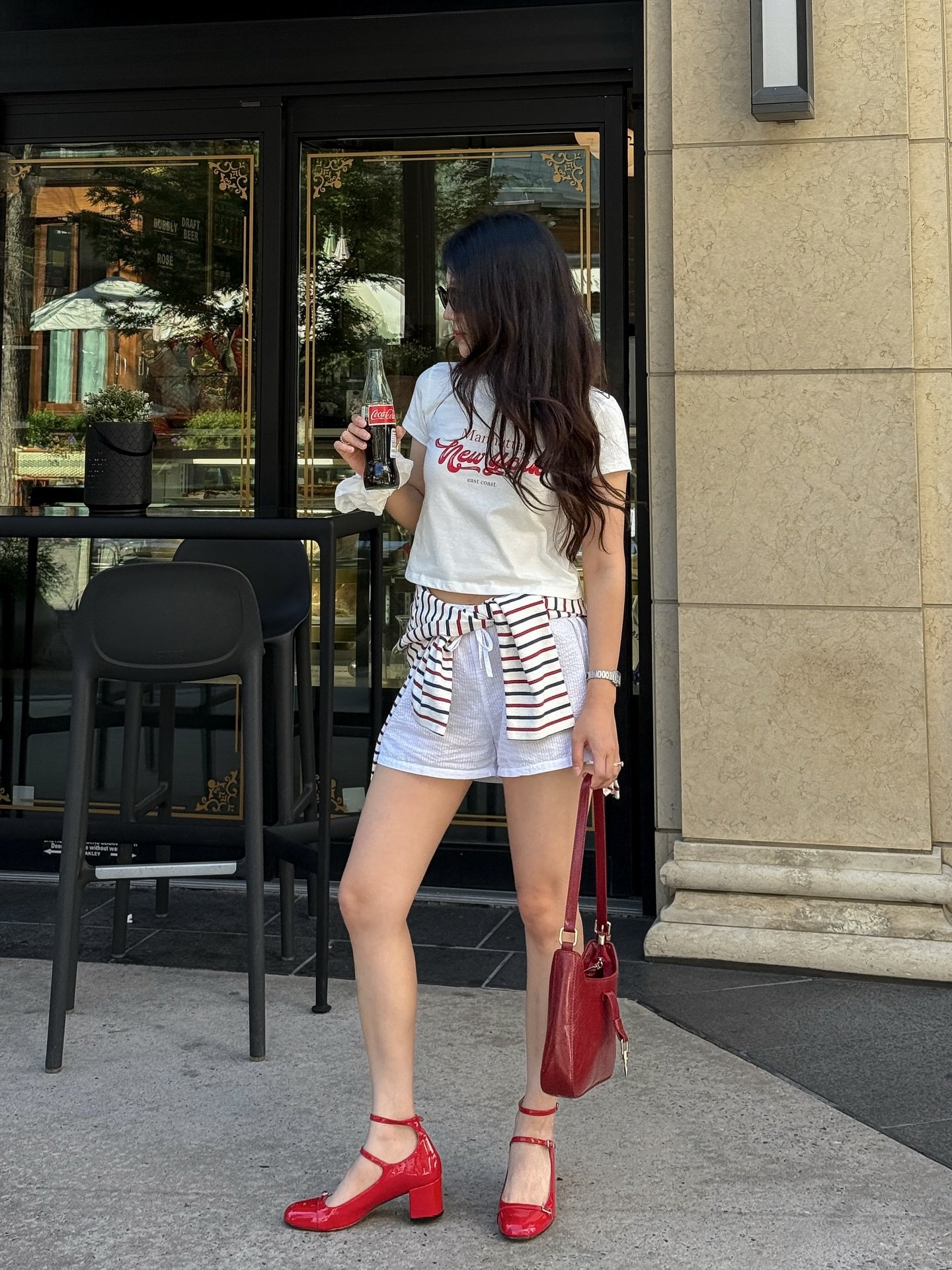 Casual Fourth of July Ensemble with Red Patent Mary Janes