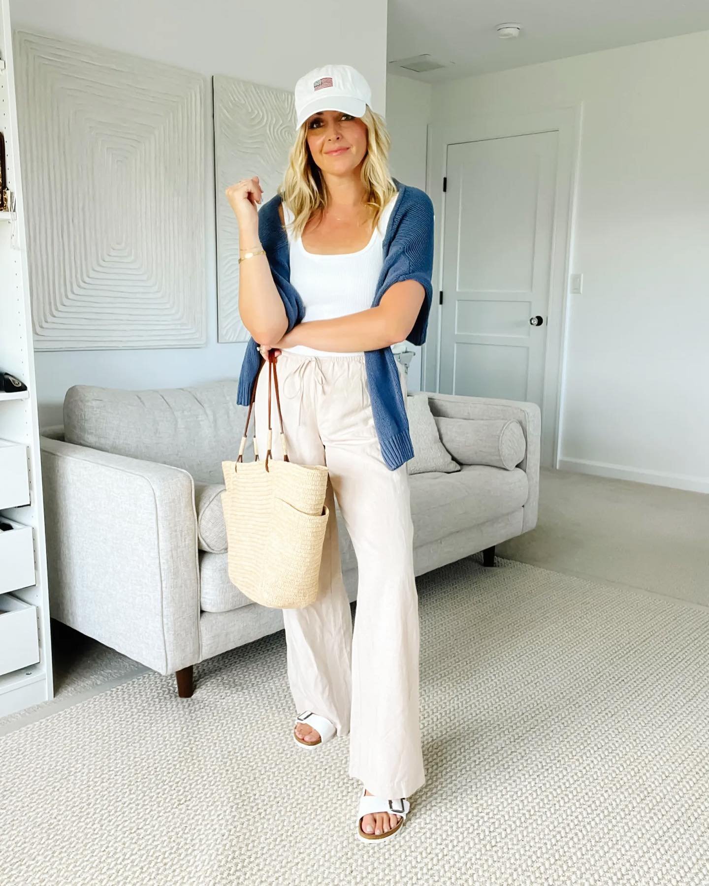 Casual Linen Trousers with Draped Knit Layer