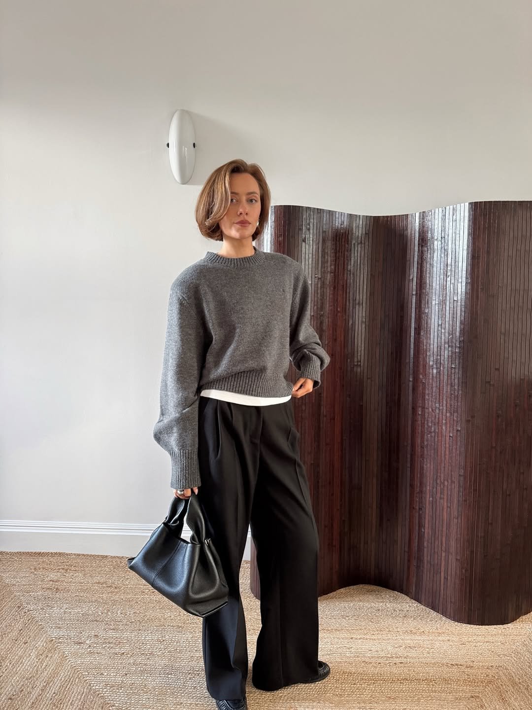 Charcoal Minimalist Tailored Knit Combo Creative Office Comfort