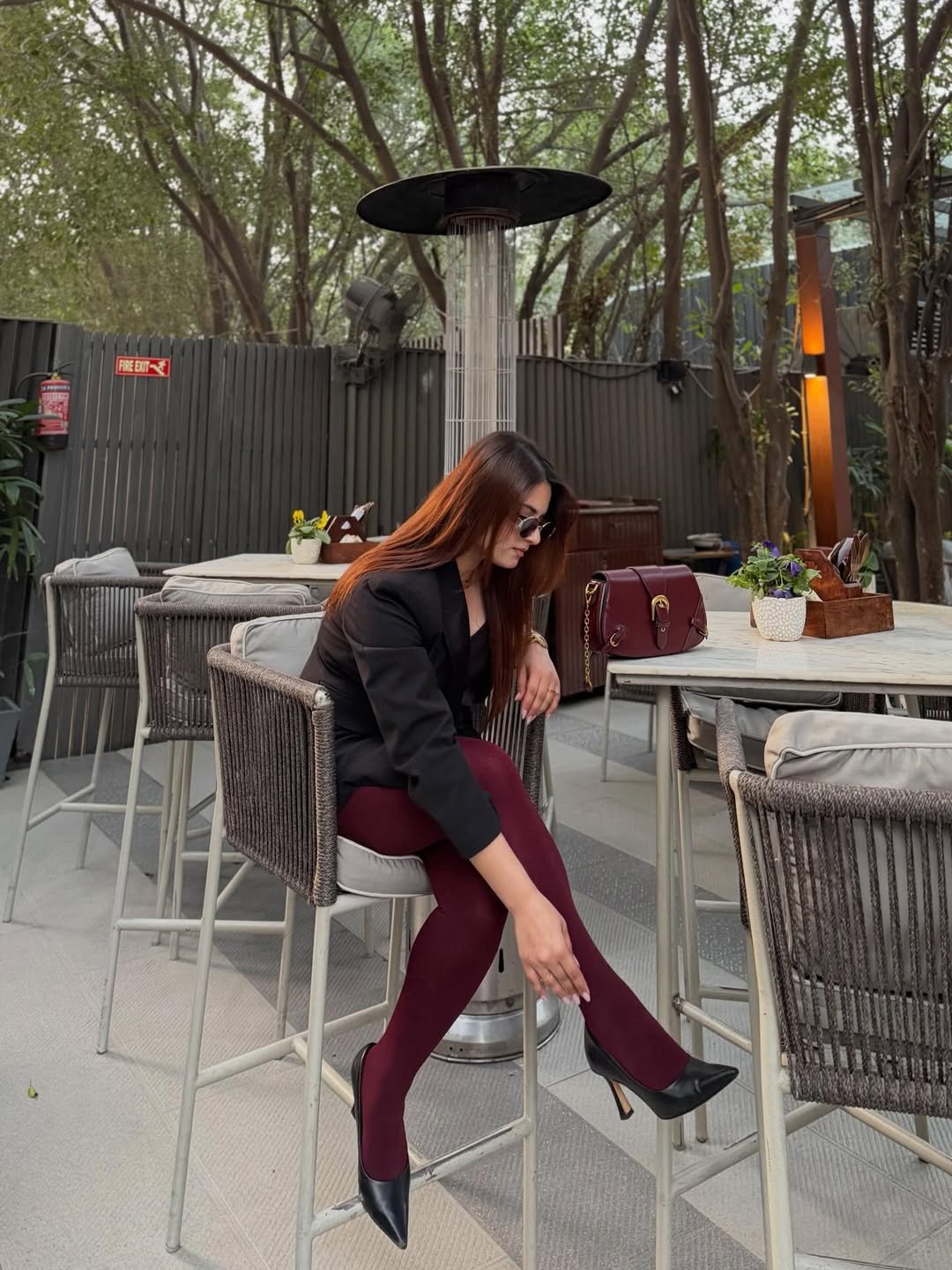 Chic Blazer and Burgundy Tights Combo