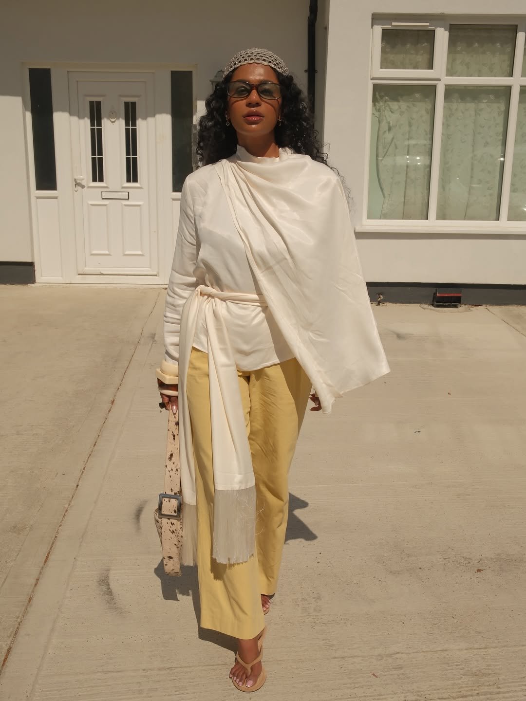Chic Draped Satin and Pastel Trousers