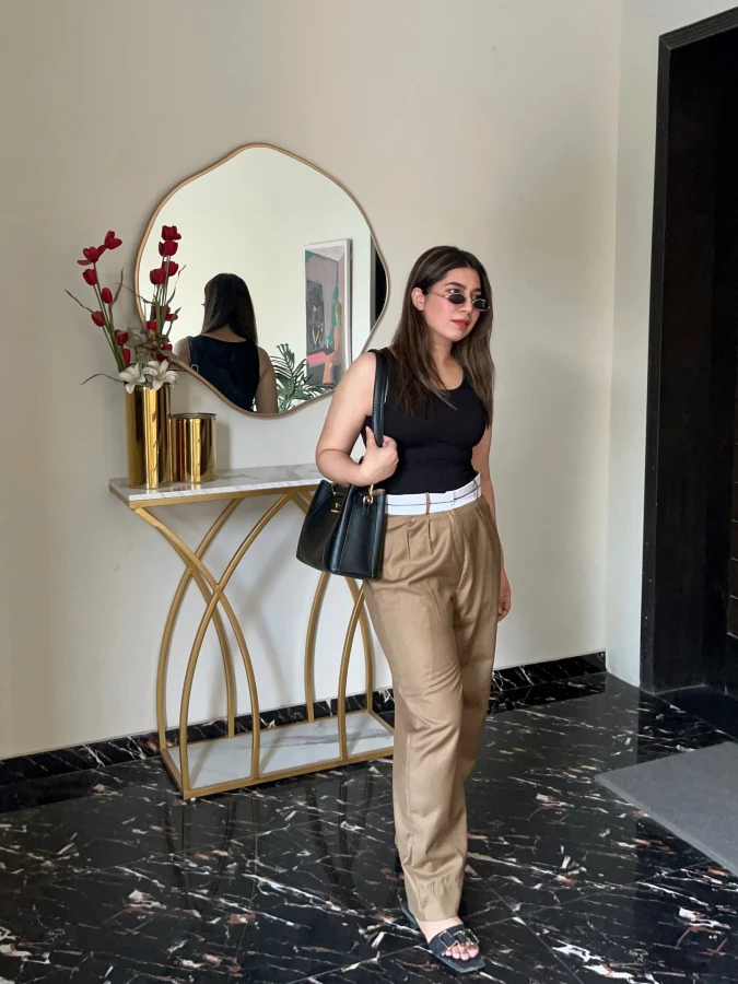 Chic Neutral Trousers and Tank Top Look