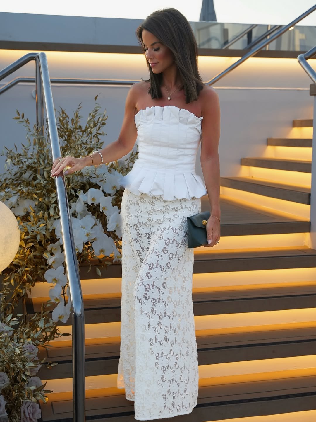 Chic Strapless Peplum and Lace Trousers