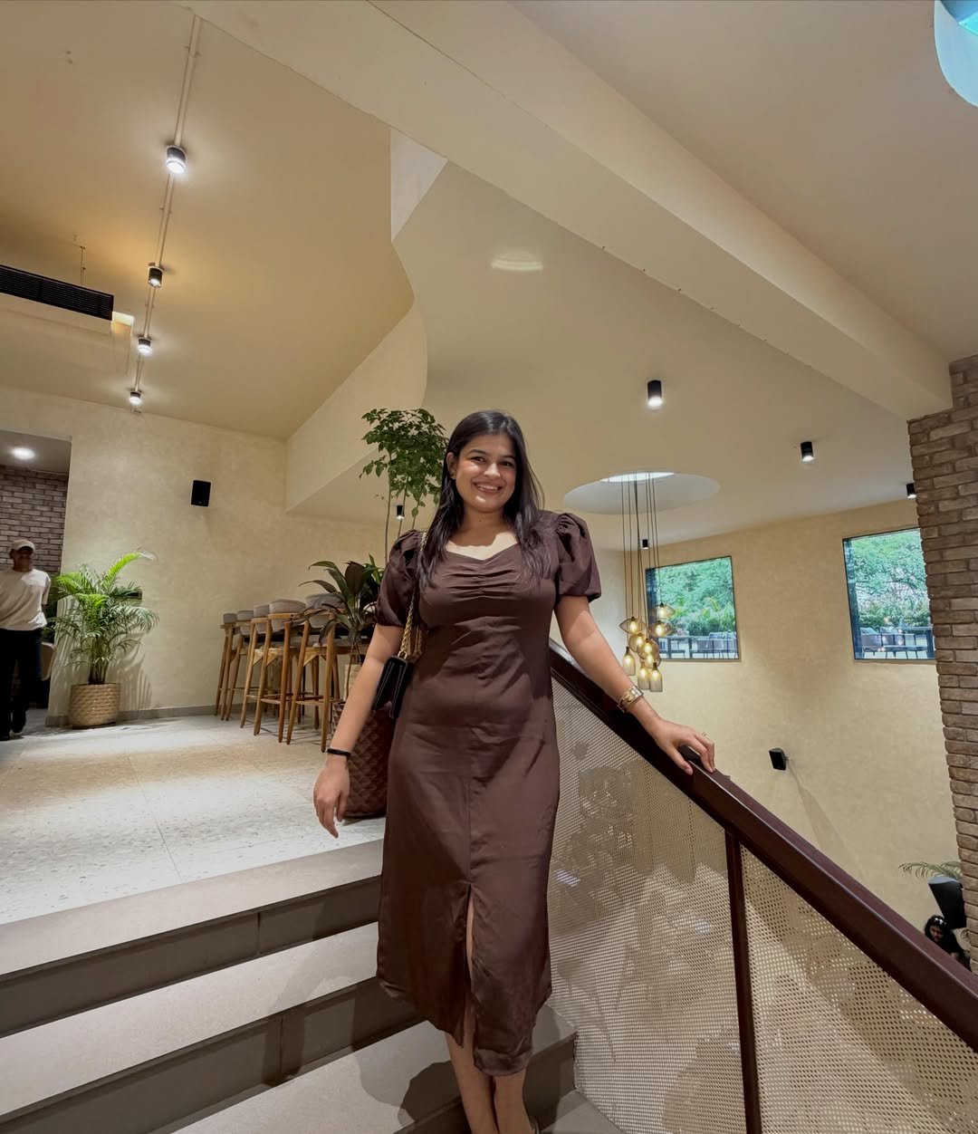 Chocolate Brown Ruched Midi: Effortless Anniversary Date Elegance