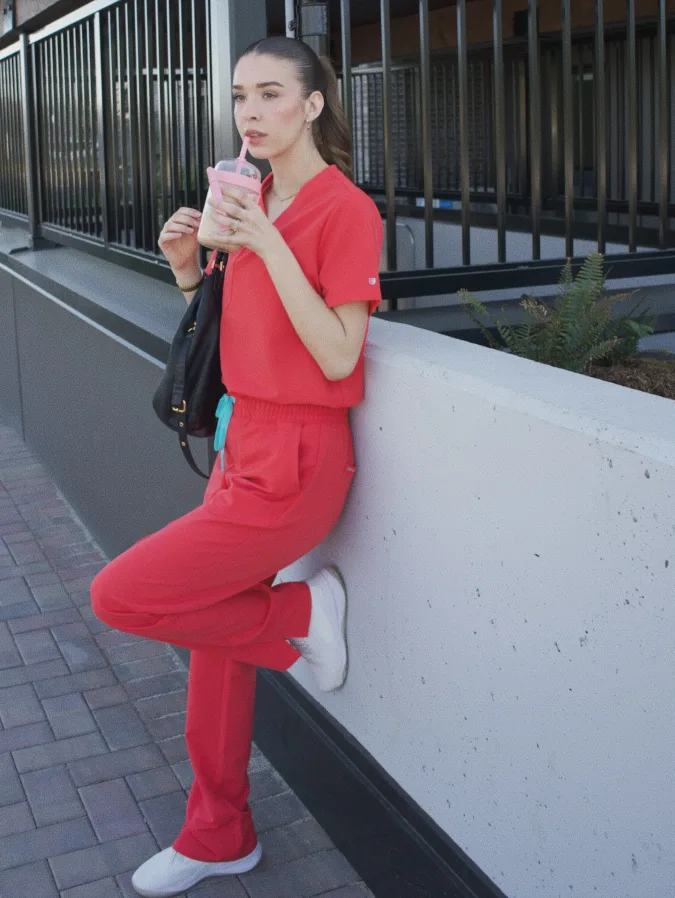 Coral Scrub Set With Relaxed Vibes