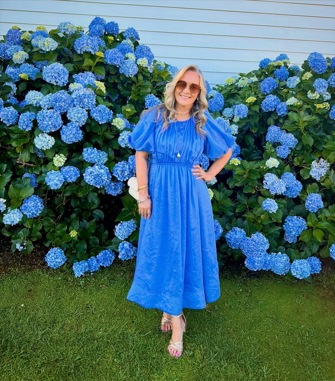Cornflower Blue Puff Sleeve Midi Dress
