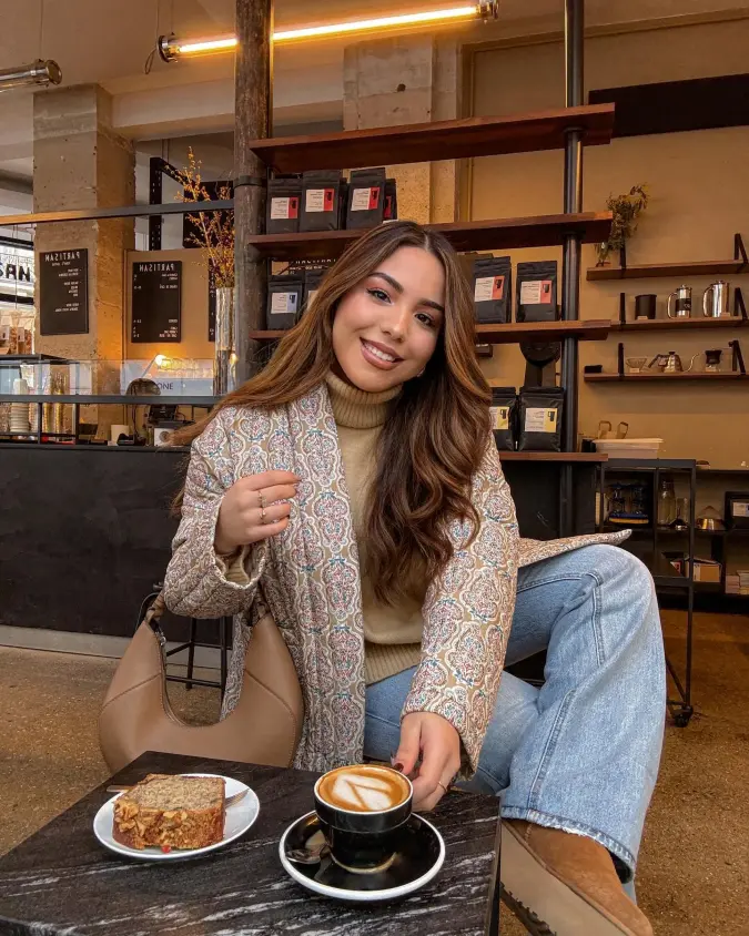 Cozy Café Sweater and Denim Study Outfit