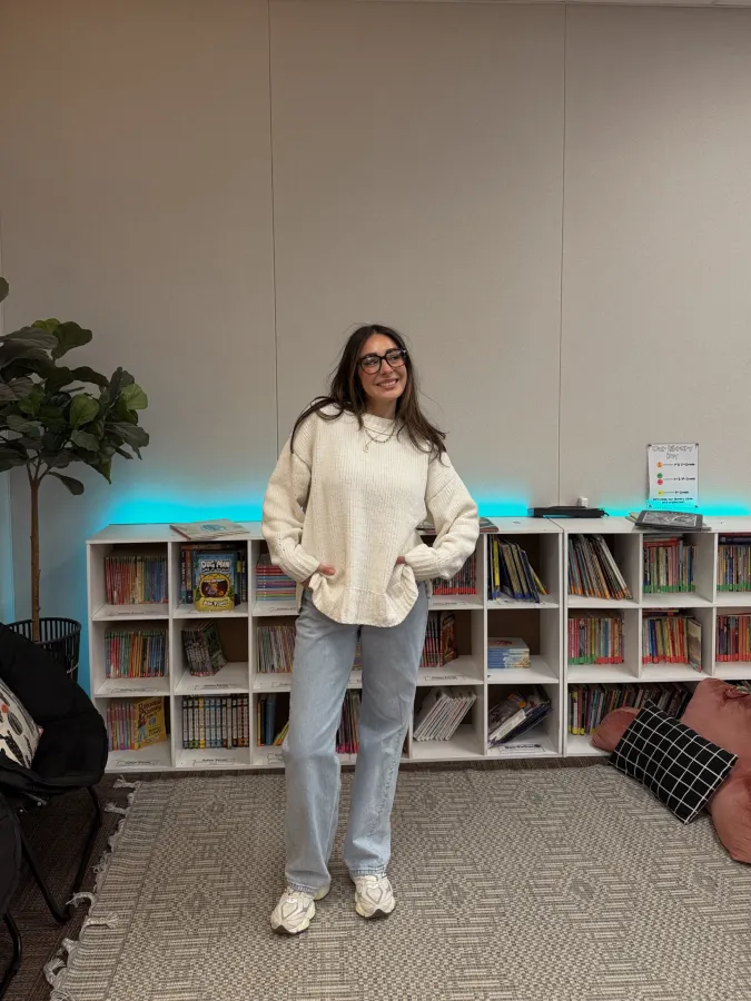 Cozy Cream Knit, Relaxed Light Denim, Academic Everyday School Style