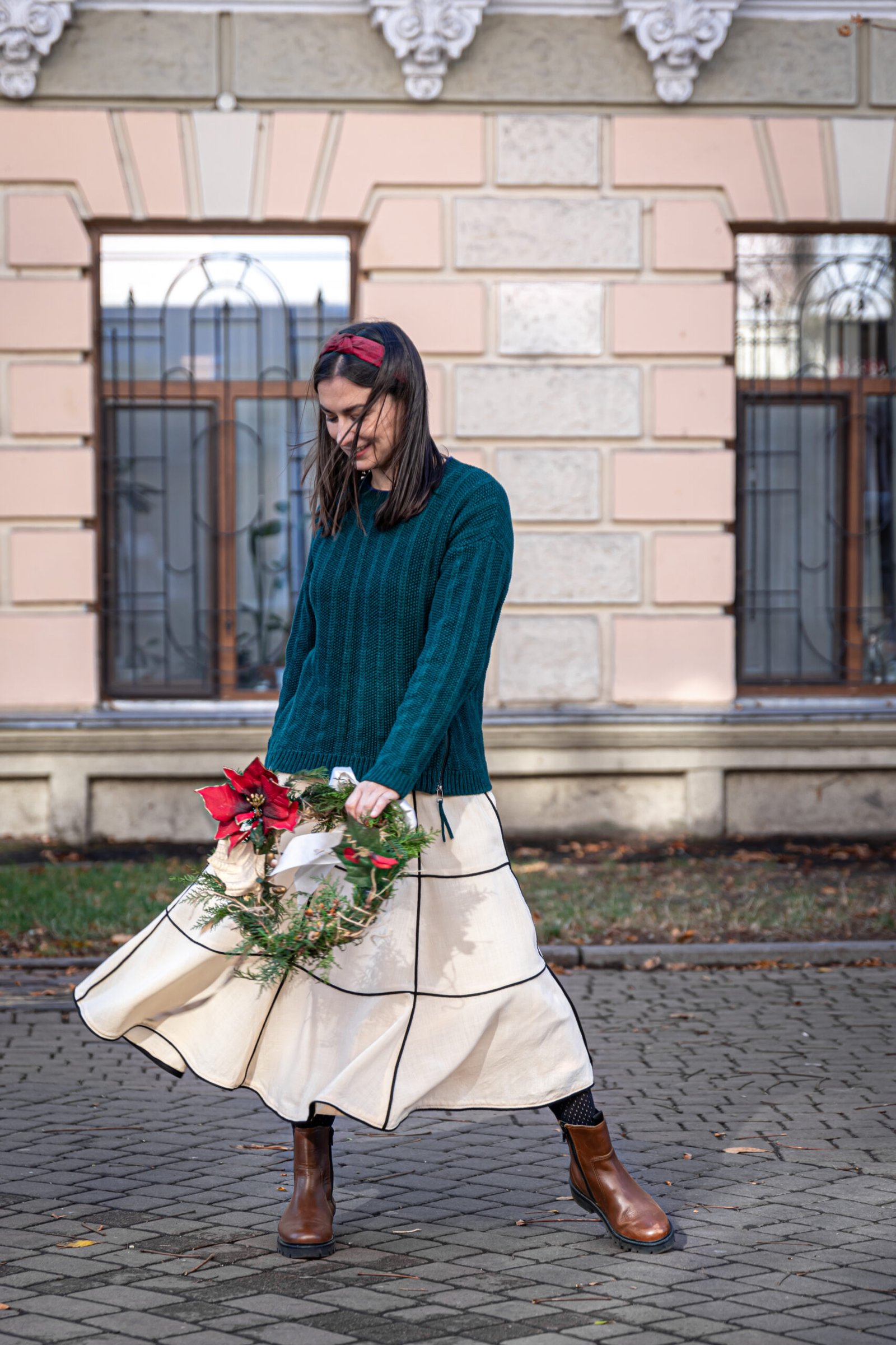 Cozy Emerald Sweater and Windowpane Skirt