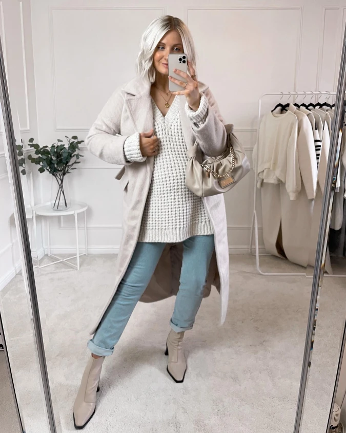 Cozy Knit Sweater and Light Wash Denim Look