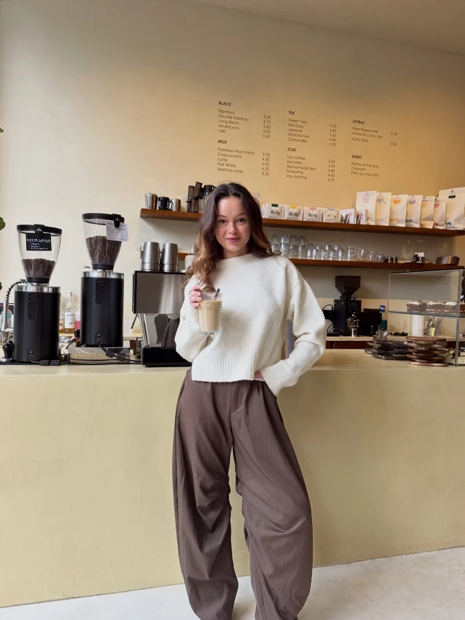 Cozy Neutral Knit Coffee Shop Study Outfit