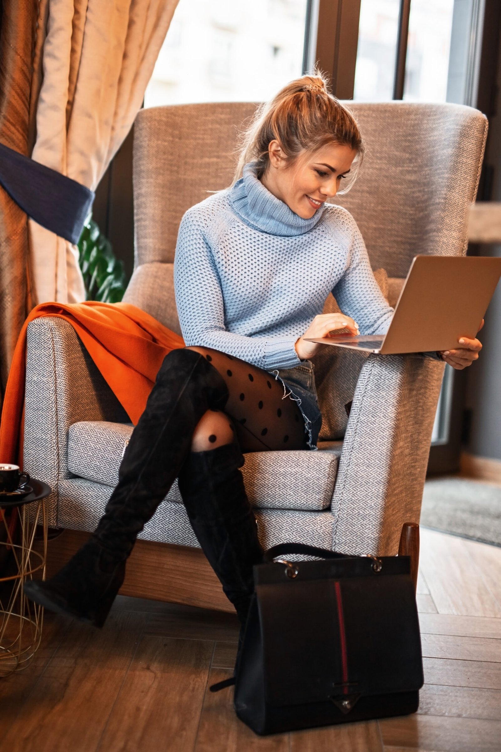 Cozy Turtleneck and Patterned Tights