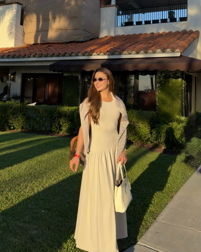 Cream Draped Maxi Dress with Soft Cape Layer at Sunlit Estate Lawn