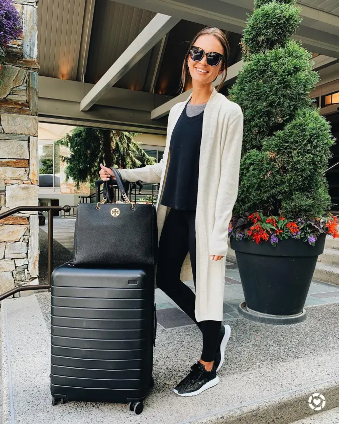 Cream Duster Cardigan with Black Travel Basics