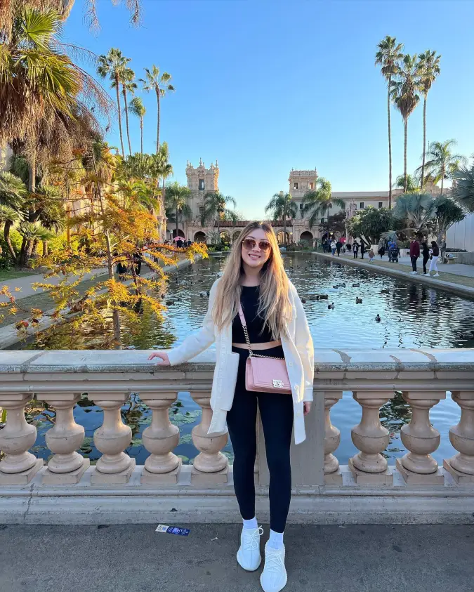 Cream Long Cardigan with Black Crop Set and Pink Crossbody